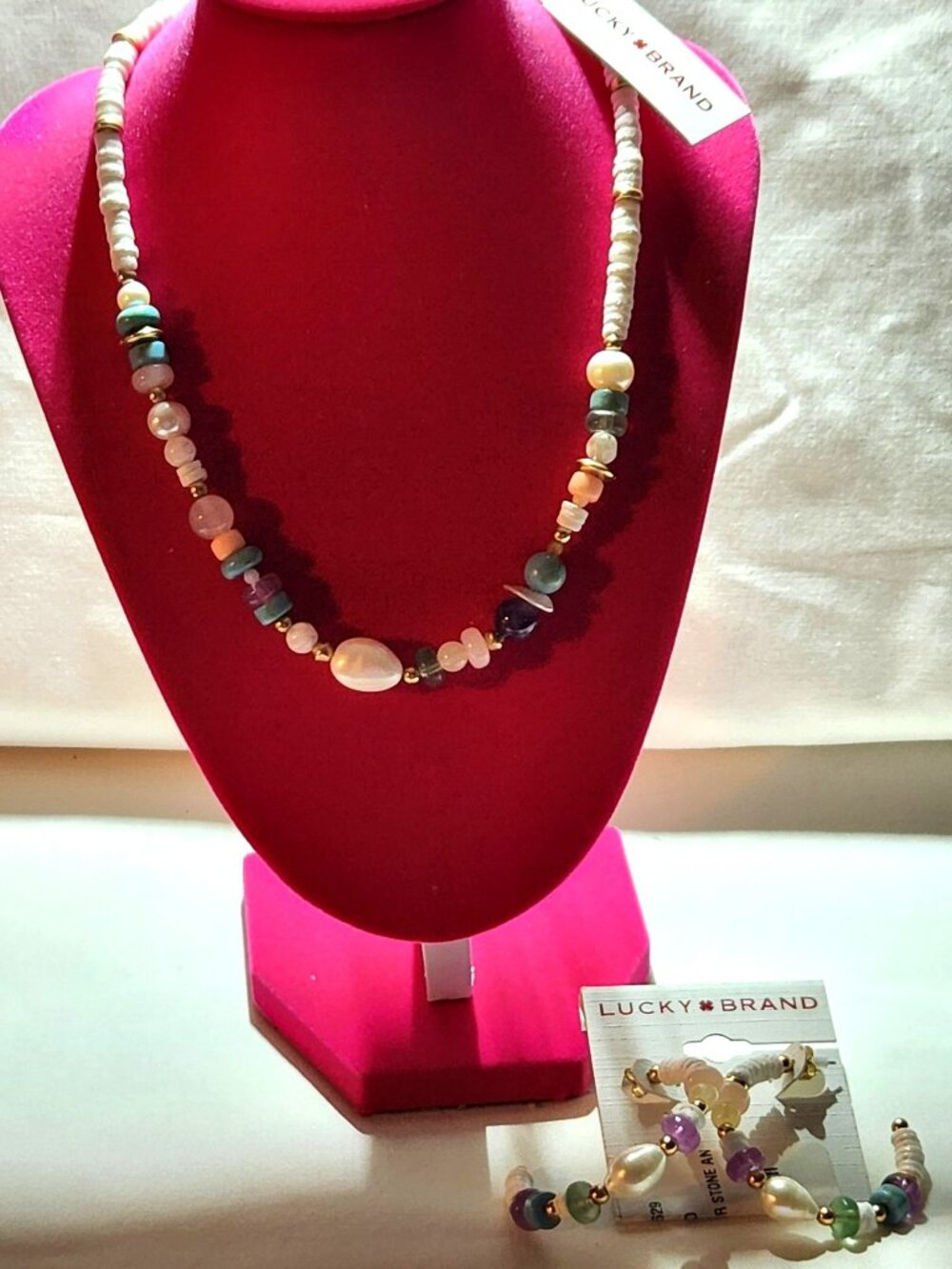 Lucky Brand necklace & earrings set white multi color stones NWT